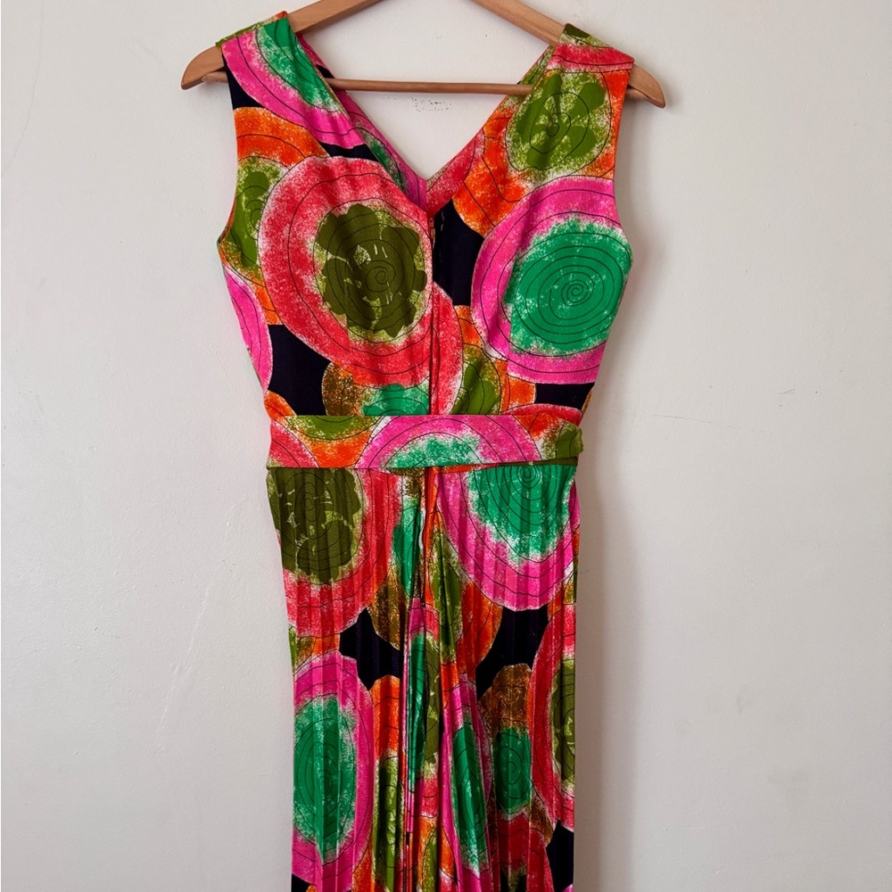 RARE Alice Polynesian Vintage 1970s Vibrant Multicolor Maxi Jumpsuit - Picture 7 of 11